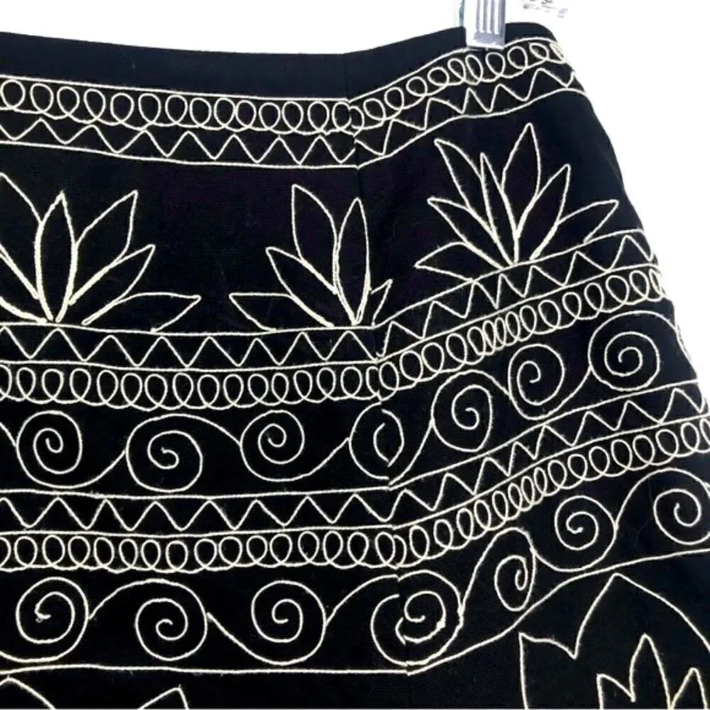 Talbots Black White Embroidered Stitch A Line Bohemian Skirt